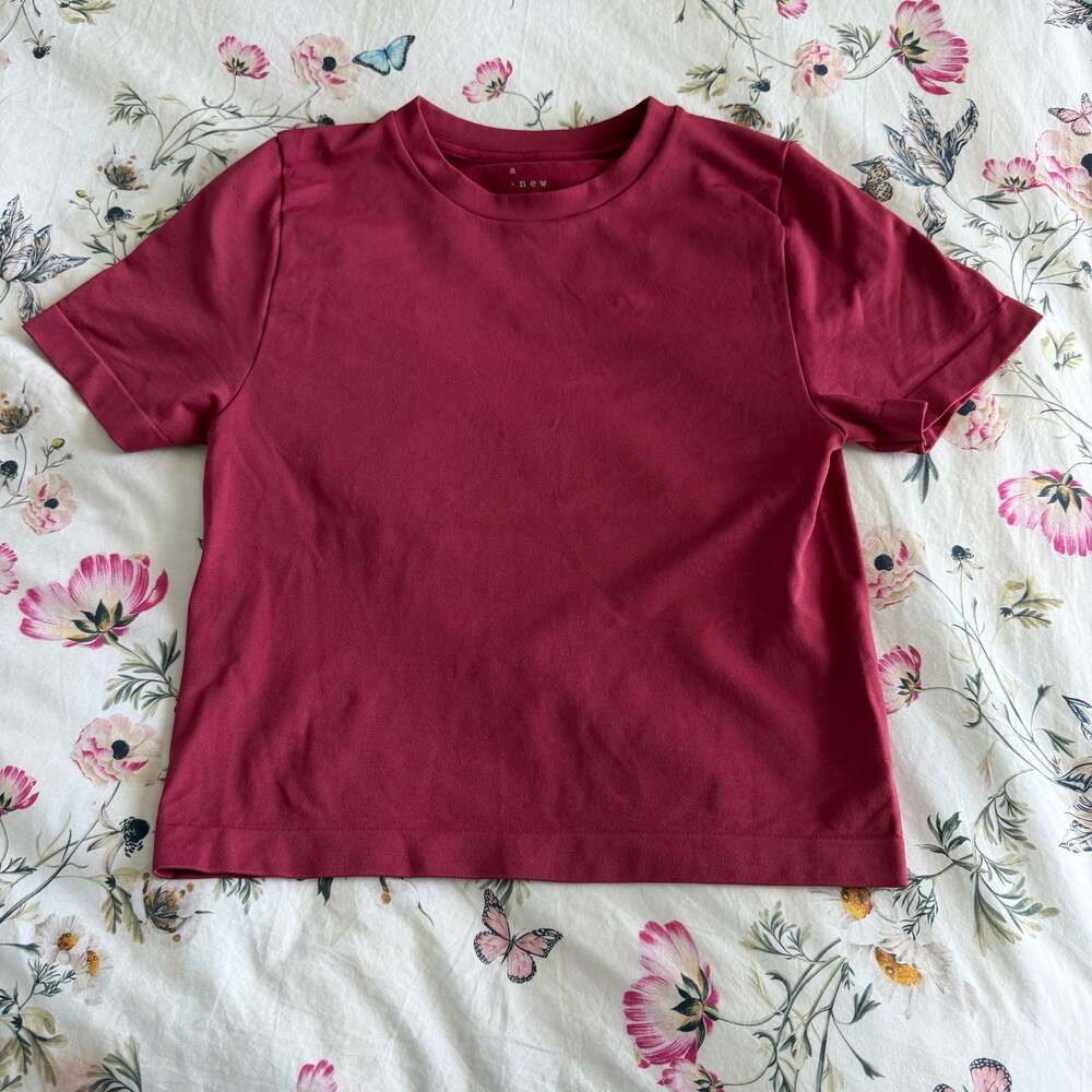 A New Day Women's Burgundy Stretch Nylon Spandex Short Sleeve Crewneck T-Shirt